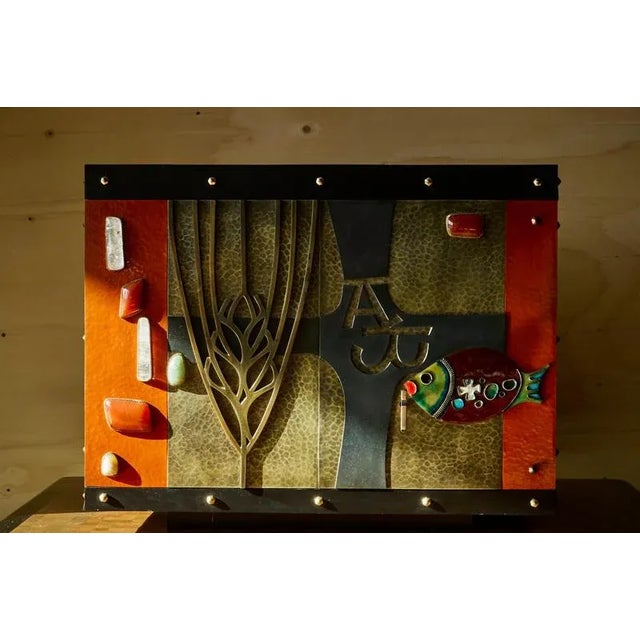 Mid-Century Cabinet in Brass, Metal, Enamel and Gemstones, Belgium, 1960s For Sale - Image 12 of 18