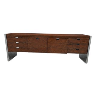 1970s Roger Sprunger for Dunbar Rosewood and Chrome Credenza Sideboard For Sale