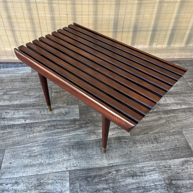 A Pair of Newly Restored Mid Century Modern George Nelson Style Wood Slat Benches / Side Tables. For Sale - Image 15 of 18