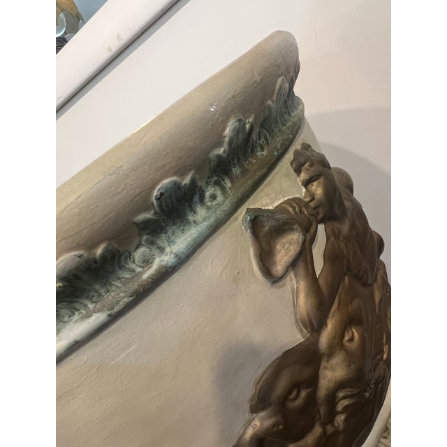 1950s 1950's Italian Plaster Cherub Pedestal Jardinier Gold For Sale - Image 5 of 12