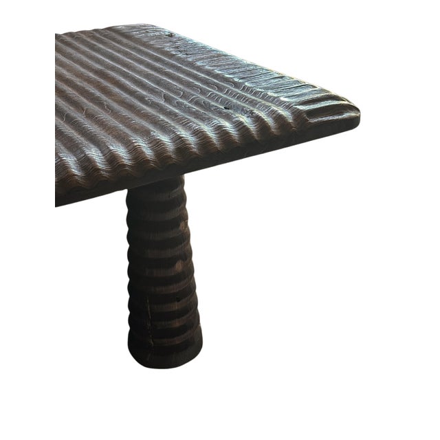 Brown Solid Teak Wood Table, Modern Organic, Wood Textures, Burnt For Sale - Image 8 of 8