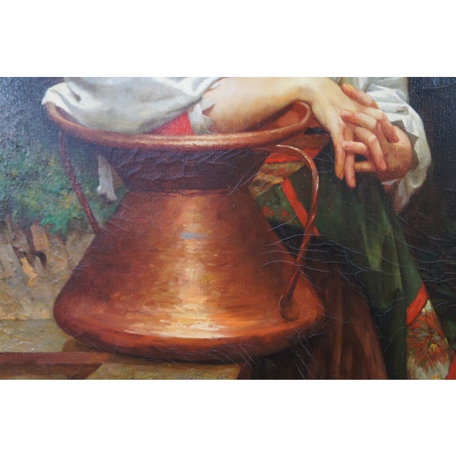 Paint Late 20th Century Italian Girl Drawing Water Oil Painting After William Adolphe Bouguereau For Sale - Image 7 of 12