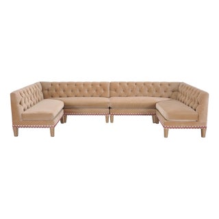 Bespoke Tufted Velvet 4-Piece Banquette Sectional Sofa 12 Ft For Sale