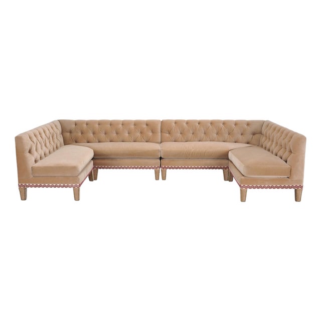 Bespoke Tufted Velvet 4-Piece Banquette Sectional Sofa 12 Ft For Sale