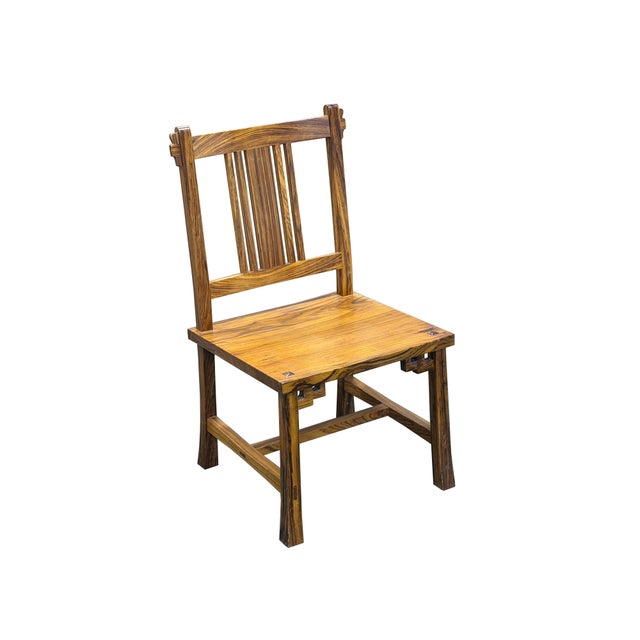 1990s Zen Oriental Straight Legs Bars Backrest Solid Wood Chair For Sale - Image 5 of 9