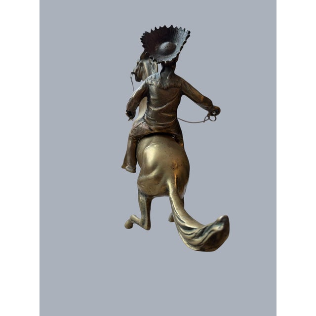 Metal 1960s Brass Sculpture Native American Chief Running Horse Figurine For Sale - Image 7 of 17