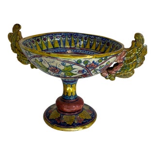 19th Century Antique Italian Majolica Pedestal Bowl For Sale
