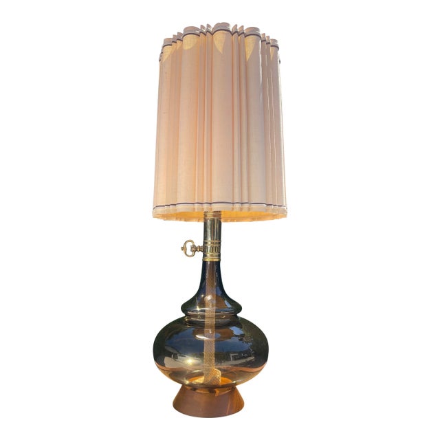 Midcentury Modern Large Vintage Smoked Glass Kerosene Lantern Inspired Table Lamp For Sale