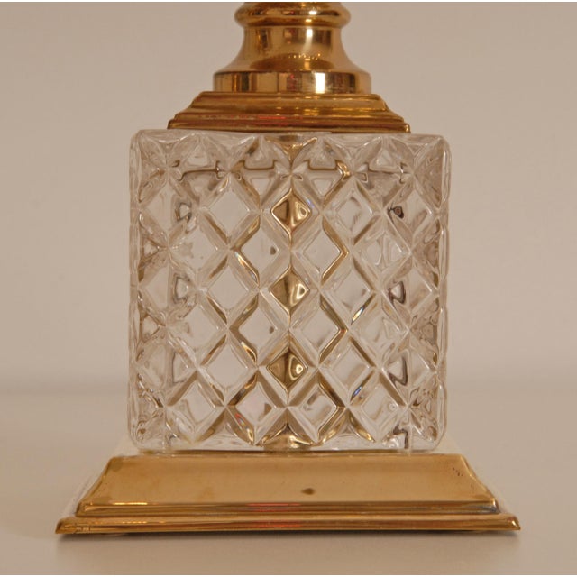 1970s Mid Century French Table Lamps Crystal and Gold Brass Reed Modern Lamps - A Pair For Sale - Image 10 of 12