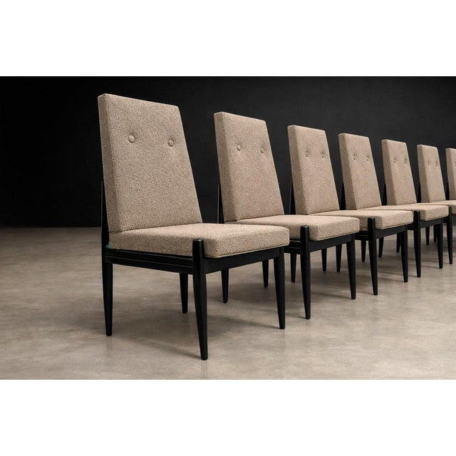 Ivory Cimo, Brazil — Set of 8 Mid-Century Dining Chairs in Ebonized Hardwood With Warm Ivory Bouclé, 1950s For Sale - Image 8 of 14