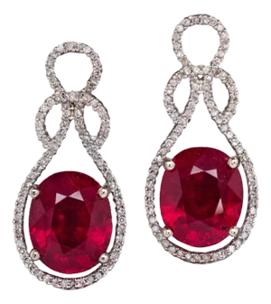 Estate 9cts Ruby Dangle Earrings With Natural Diamond Accents in 14k Solid White Gold
