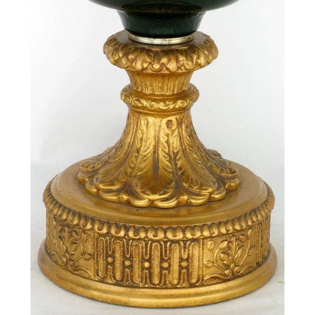 Large Neoclassical Gilt & Green Cased-Glass Table Lamps - a Pair For Sale In Chicago - Image 6 of 8
