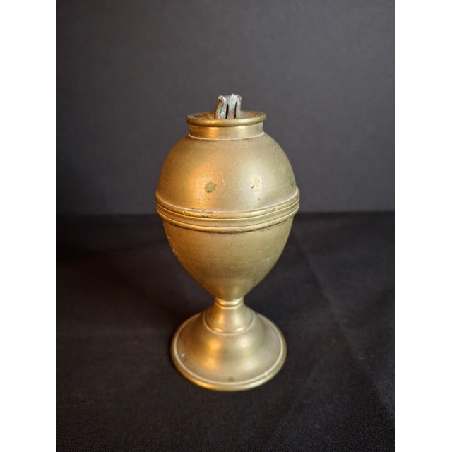 Mid 19th Century Antique 1840s Spun Brass Standalone Lard / Burning Fluid Lamp Flat Wick Burner For Sale - Image 5 of 16