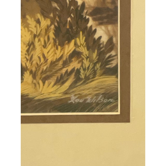 Wood 1970s Louise "Lou" Wilson Signed Batik Art Triptych, Framed Nature and Wildlife Landscape.. For Sale - Image 7 of 10