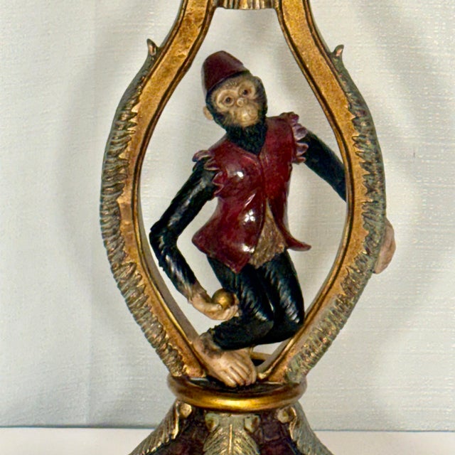Gold Vintage Hollywood Regency Singerie Bell Hop Monkey Table Lamp For Sale - Image 8 of 16