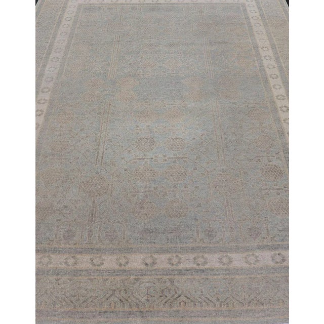 Afghan Khotan Rug With Geometric Design in Shades of Light Blue and Taupe For Sale - Image 10 of 13