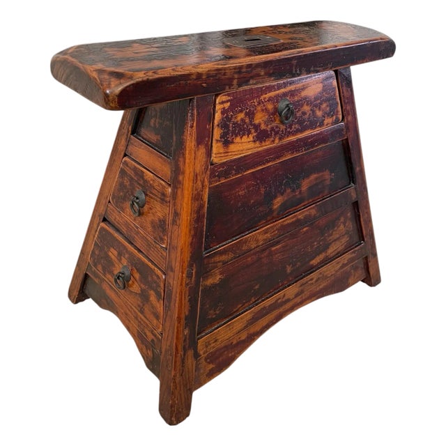 Vintage Wood Chinese Barber's Bench With Drawers and Coin Slot For Sale