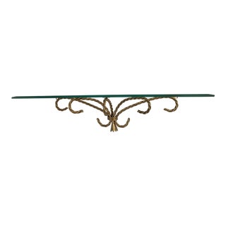 Vintage Hollywood Regency Glass and Gold Metal Wall Shelf For Sale