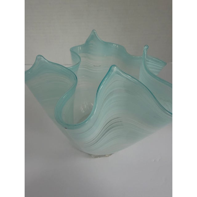 Murano Vintage Murano Celadon Aqua Fazzoletto Handkerchief Art Glass Vase For Sale - Image 4 of 13