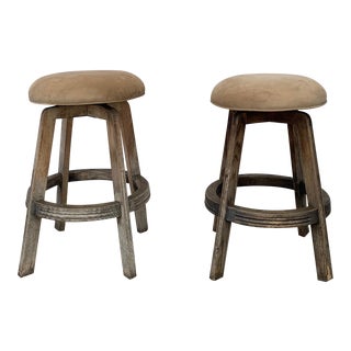 1960s Vintage Teak Base Counter Stools- A Pair For Sale