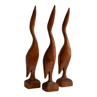 1960s Hand-Carved Wood Birds, Set of 3 For Sale