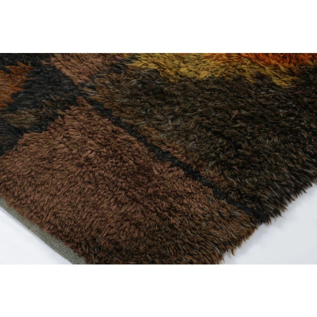 1960s Vintage Swedish Rya Rug With Brown and Orange Geometric Pattern - Rug & Kilim For Sale - Image 5 of 7