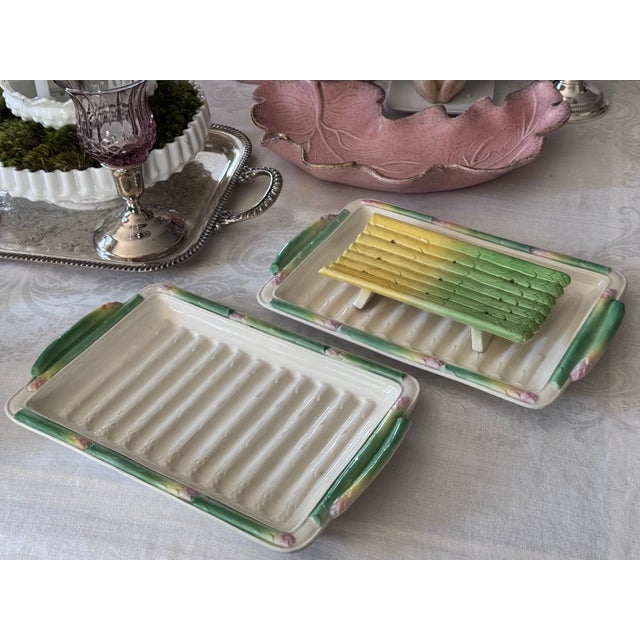 Made in Czechoslovakia Two Piece Majolica Style Asparagus Plates - Set of 2 Pieces For Sale - Image 4 of 12