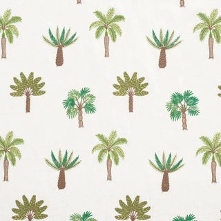 Schumacher Palmetto Beach Embroidery Fabric in Green For Sale