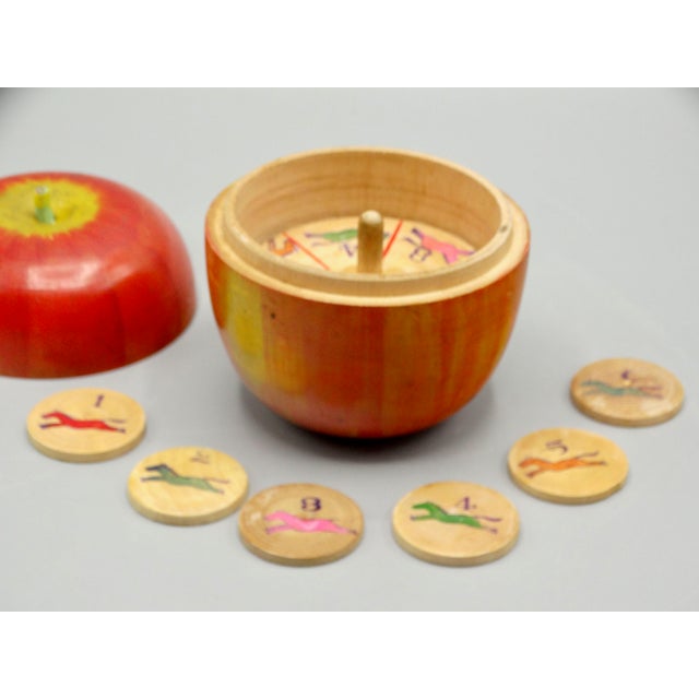 Paint Folk Art Carved Apple Steeplechase Horse Racing Game Box For Sale - Image 7 of 9