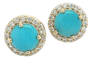 Natural Turquoise Diamond Stud Earrings 14k Yellow Gold 2.18 TCW Certified