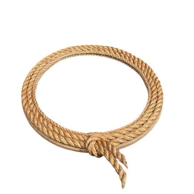 Round Lariat Rope Mirror Adrien Audoux & Frida Minet Style. Lariat shape. Width / 18 inches. Height / 23 inches.