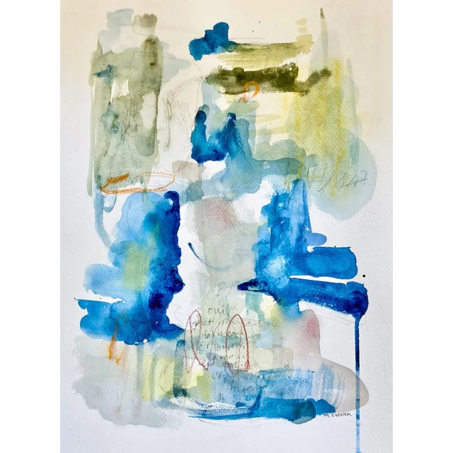 Original Contemporary Abstract Watercolor and Mixed-Media Painting on Paper Titled "Hidden Agenda" For Sale