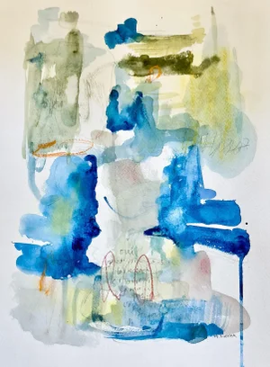 Original Contemporary Abstract Watercolor and Mixed-Media Painting on Paper Titled "Hidden Agenda"