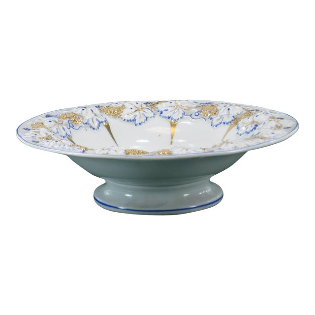 Mid 19th Century KPM Porcelain Neoclassical Bow & Arrow, Grapes & Leaves Bowl, Hand Painted Gold & Blue Accented For Sale