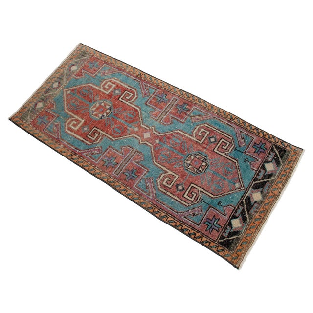 1970s Vintage Hand Knotted Small Rug Enrtway Mat, Kitchen Bathroom Decor 2x4 Ft Approx For Sale - Image 6 of 13