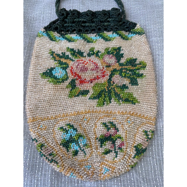 Antique Micro Beaded Floral Drawstring Purse For Sale - Image 16 of 18