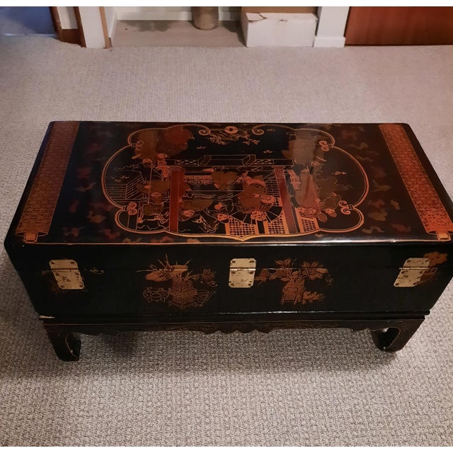 Chinese Vintage Chinese Black Laquered Chest . For Sale - Image 3 of 7