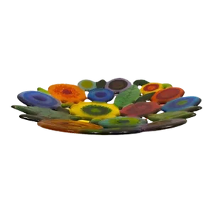 1980s Spring Garden Floral Fused Art Glass Bowl by Artisans of New York