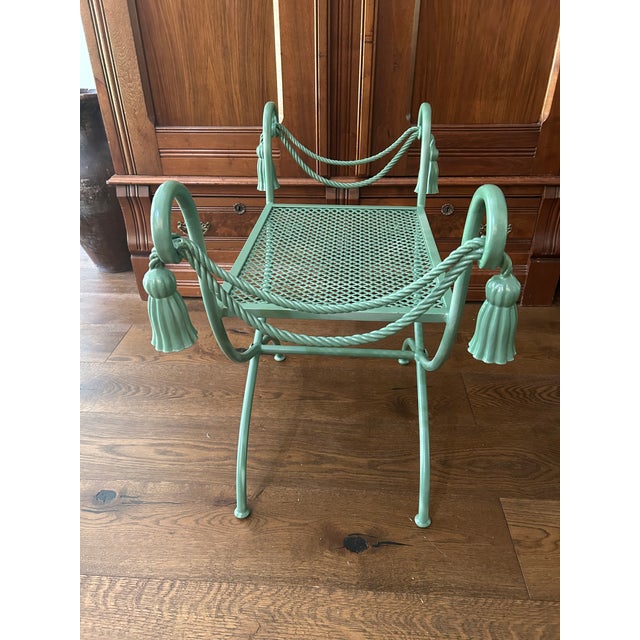 Hollywood Regency Italian Regency Vanity Stool in Moss Green For Sale - Image 3 of 3
