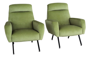 Vintage Italian Lounge Chairs in Green Velvet, 1960s, Set of 2