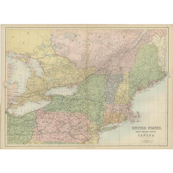 Antique Map of the United States and Canada by A & C. Black, 1870 For Sale - Image 3 of 6