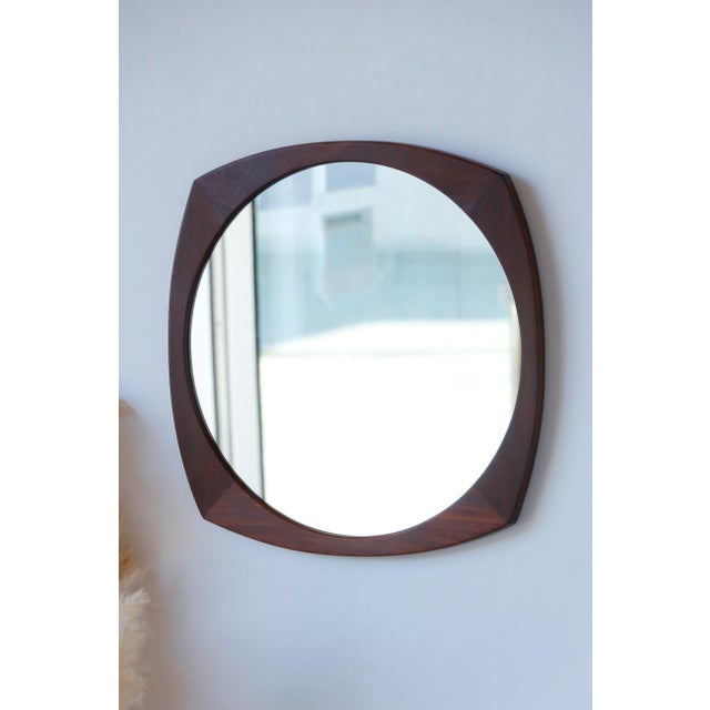Wood Vintage Scandinavian Round Mirror in Teak, 1960 For Sale - Image 7 of 11
