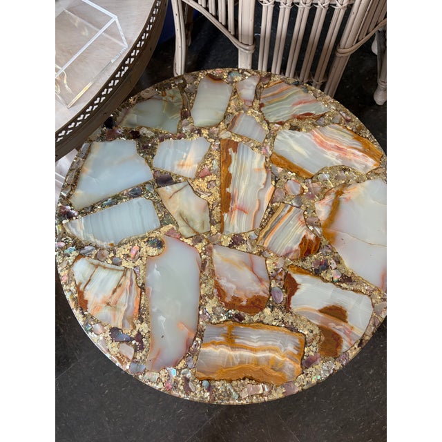 Hollywood Regency 1960s Arturo Pani Inlaid Shell and Abalone Side Table For Sale - Image 3 of 3