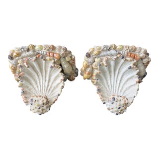 Vintage Coastal Seashell Encrusted Wall Bracket a Pair For Sale