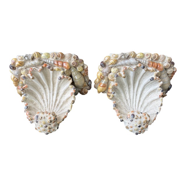 Vintage Coastal Seashell Encrusted Wall Bracket a Pair For Sale