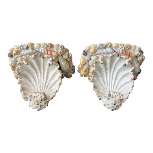 Vintage Coastal Seashell Encrusted Wall Bracket a Pair