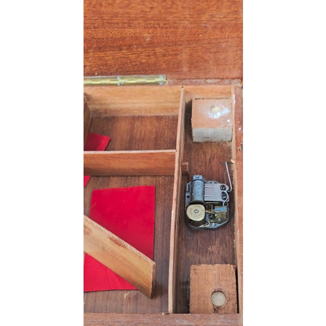 Vintage Italian Marquetry Inlay Reuge Music Box Jewelry Table Plays Fascination Waltz For Sale - Image 10 of 12