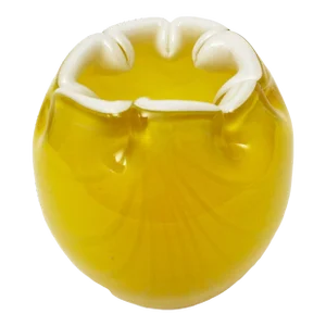 1970s Fenton Robert Barber Vintage Handblown Yellow Swirl Glass Rose Vase
