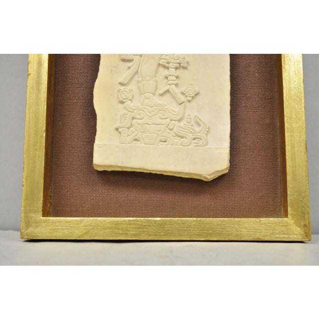 Stone Ancient Maya Mayan Cast Stone Art Plaque Framed Sculpture Reproduction For Sale - Image 7 of 11