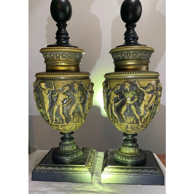 This pair of Neoclassic Lamps are from the late 1890-1900's and created to replicate the Townley vase. The lamp displays...